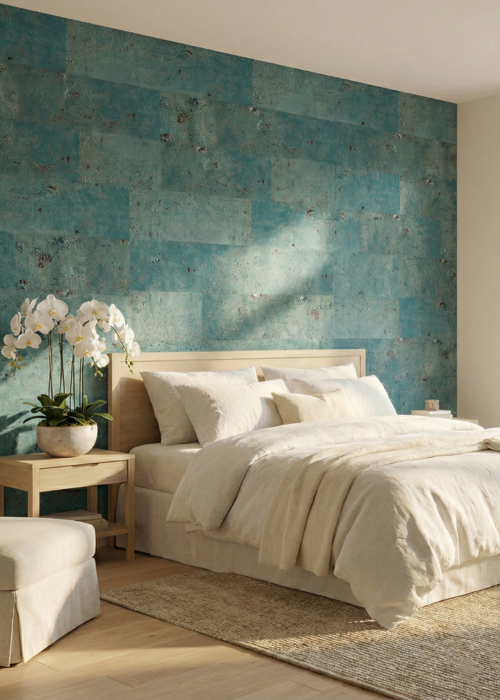 Habitus Custom Cork Tile Bedroom Teal Wall