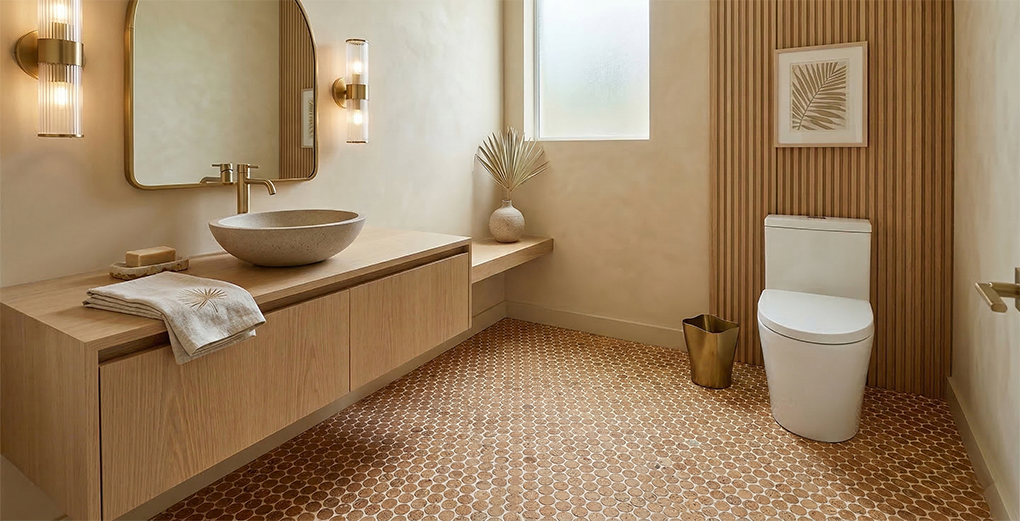 Habitus Cork Mosaic Tile Powder Room